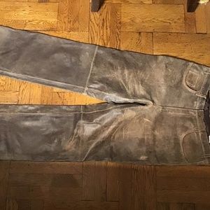 Stone wash leather men pants
